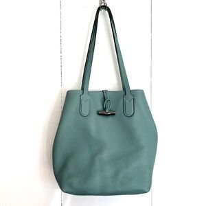 Longchamp Roseau Essential Grained Leather Sage Green Cuir Shoulder Tote Bag